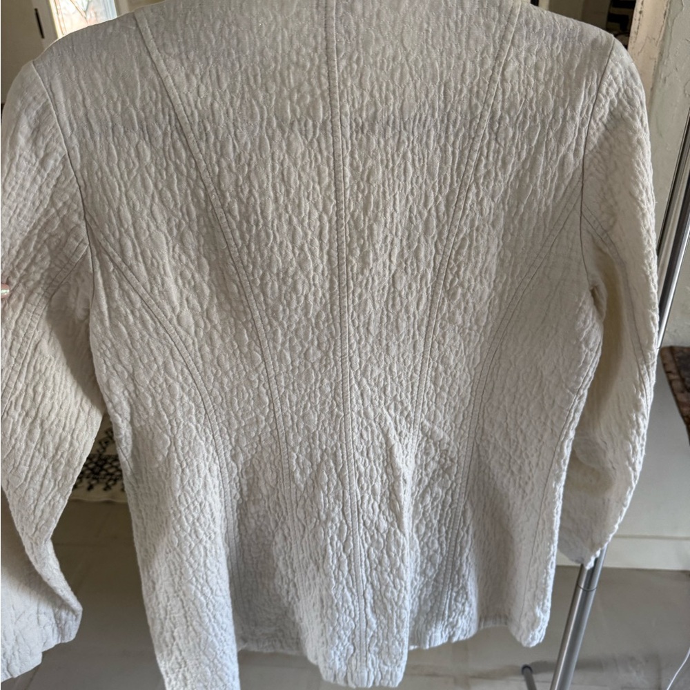 Eileen Fisher Women's Quilted Cream Button-Up Linen Cotton Light Jacket S fits M - Picture 8 of 13